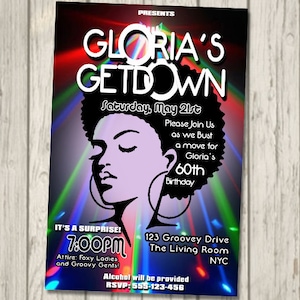 70s Soul Train Disco Dance Party Invitation 60&#39;s 70&#39;s Party Birthday Invite The Get Down personalised disco ball invitation