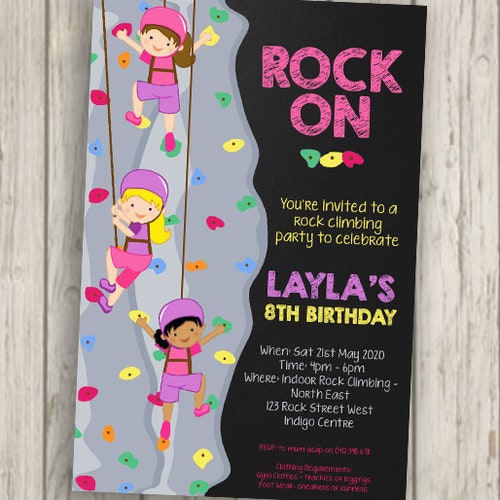 Rock Climbing Party Invitation for Girls Indoor Climbing Etsy