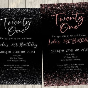 Rose Gold Silver Glitter Invitation Classic 18th 21st 30th 40th 50th 60th Invitation Adult Party Birthday Invite custom invitation Any Age
