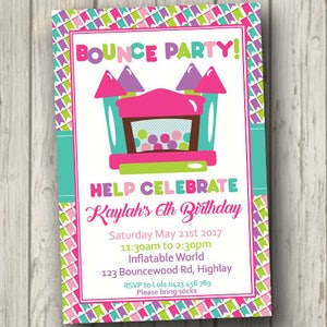 Bounce Party Invitation Bounce Castle inflatable Party Birthday Invite personalised Bouncey Jumping Castle invitation