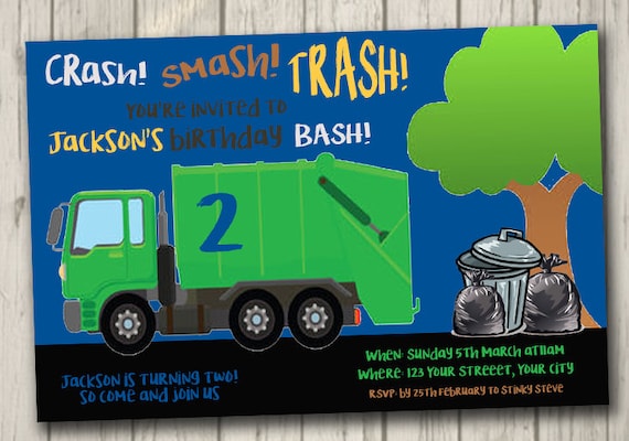 CARRO de basura invitación basura camión volcado partido cumpleaños invita  a personalizado invitación muchachos basura