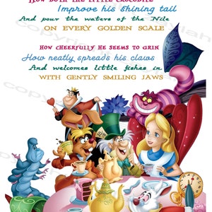 Alice in Wonderland Mad hatter wall print digital file unframed How Doth the little crocodile
