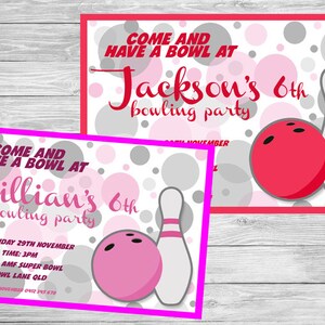 BOWLING Invitation 10 PIN Party Birthday Invite personalised Boys or Girls bowling invitation