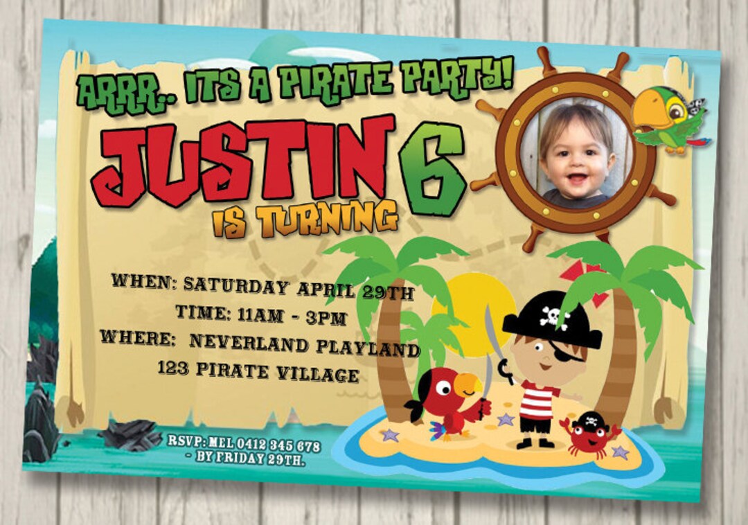 PIRATE Invitation Party Birthday Invite Personalised Boys PIRATE PARTY Invitation X Marks the