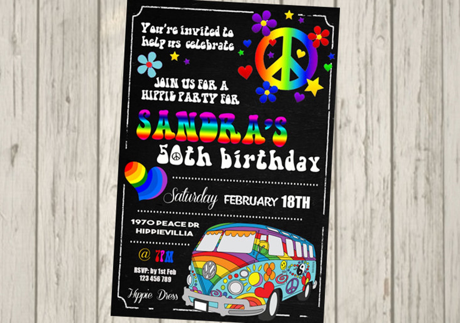 HIPPIE Invitation 18th 21st 30th 40th 50th 60th 70's Etsy UK