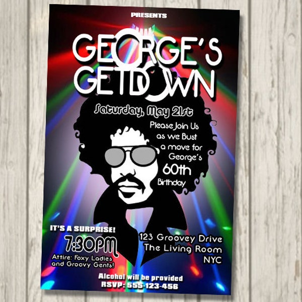 70s Soul Train Disco Dance Party Mens Invitation 60's 70's Party Birthday Invite The Get Down personalised disco ball invitation