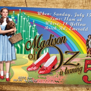 WIZARD OF OZ Rainbow invitation Dorothy Over the Rainbow Girls Birthday Invitation Party Birthday Girls Invite personalised party invitation