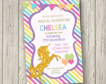 Rainbow Unicorn Birthday Party Invitation Girls Any Age Birthday Party Birthday Invite personalised Ladies