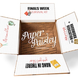 Care Package Sticker Kit - Finals Week Survival Kit/college/care package flaps/care package/box flaps/gift/university/finals/shipping box/