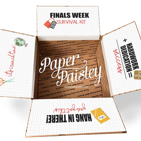 Care Package Sticker Kit - Finals Week Survival Kit/college/care package flaps/care package/box flaps/gift/university/finals/shipping box/