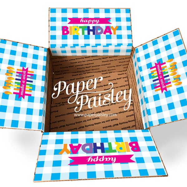 Care Package Box Sticker Kit - Happy Birthday Buffalo Check/ Birthday Care Package/ Missionary Care Package/ Military Care Package