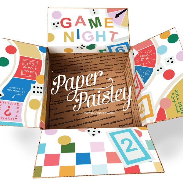 Care Package Sticker Kit- Game Night/college/military/deployment/ldr/gift/family/decorated box flaps/shipping label/monopoly/cards/dice/box