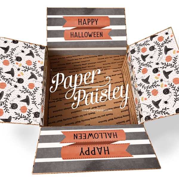 Care Package Sticker Kit - Happy Halloween Orange and Black/deployment/halloween/military/decorated box flaps/missionary/shipping label/box