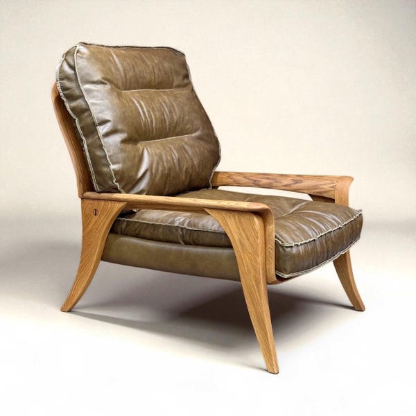 Handmade Leather Lounge Chair: Custom Wood Frame, Assembled - Gelina II