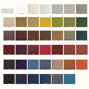 May include: Swatch card showing 60 different fabric colors. The colors are arranged in rows and columns. The colors include white, beige, gray, brown, red, orange, yellow, green, blue, purple, and black. The card is labeled "Classic IV Collection".
