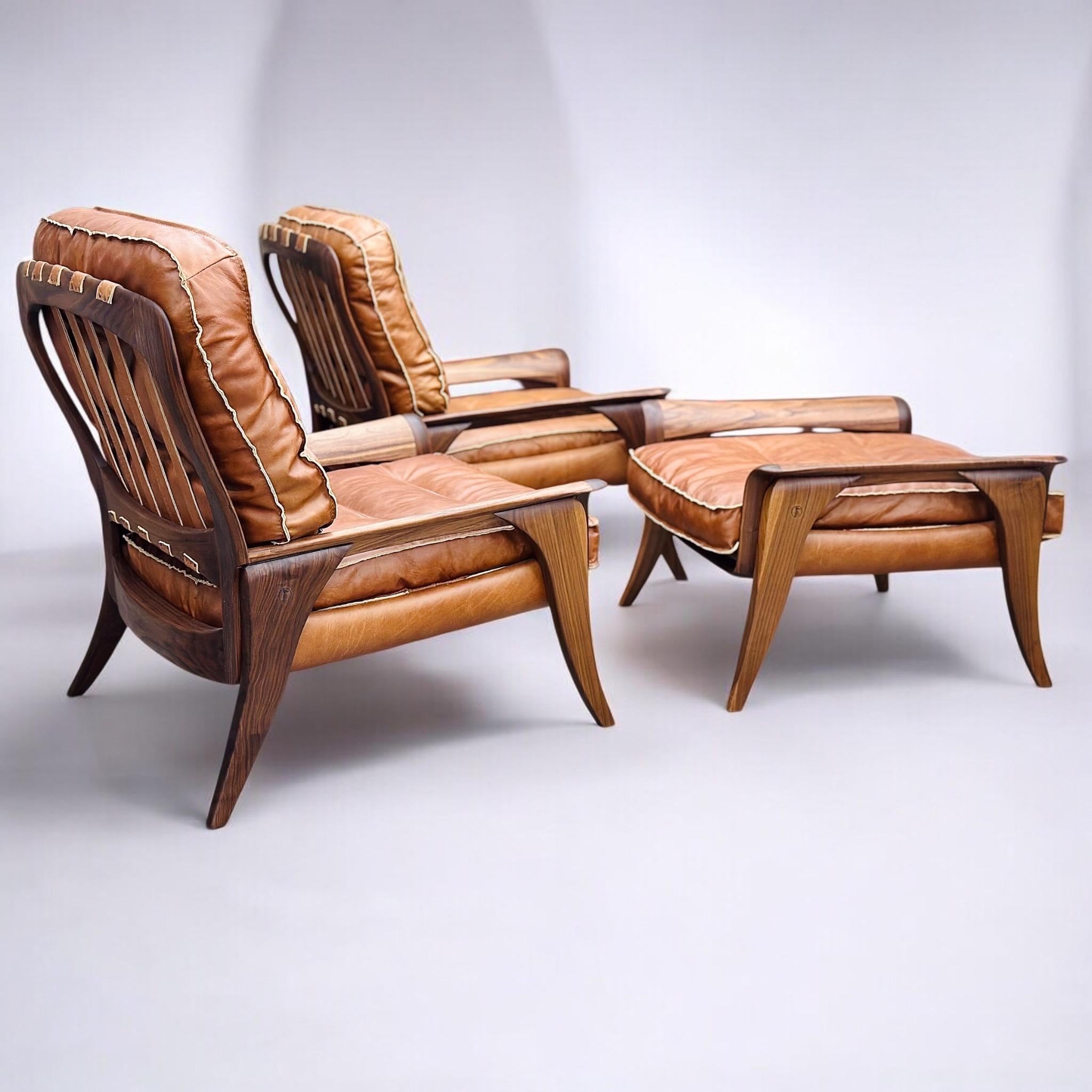 Custom Handmade Leather Ottoman: Walnut, Mahogany, Cherry, Maple, Oak - Gelina II