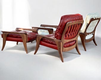 Handmade Leather Lounge Chair: Custom Wood Frame, Assembled - Gelina II