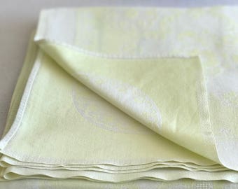 Pale Yellow Vintage Damask Linen Tablecloth