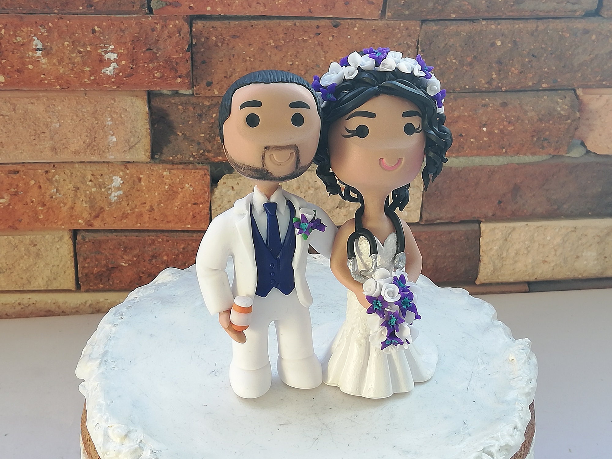 Chibi Wedding Cake Topper Tema hawaiano Pareja de anime Novia