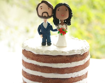 Chibi Wedding Cake Topper Anime Couple Bride and Groom Cake Topper Figurines Wedding afro american Wedding Decoration african American