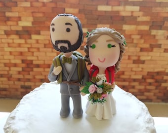 Mountain Hiking Couple Backpacking Bride and Groom Wedding Chibi  Anime Couple Figurines Centerpiece Wedding Decoration Mr and Mrs camping