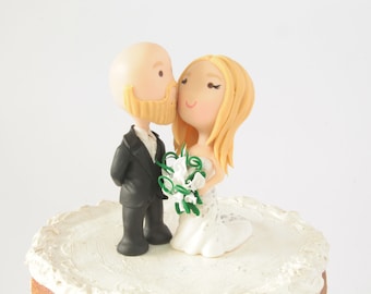 Chibi Wedding Cake Topper  Bald Anime Couple Bride and Groom Figurines  Centerpiece Decoration love Cake Topper cute with beard Shaved head