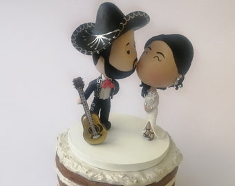 Traditional Mariachi Mexican Wedding Cake topper Cheek kissing groom & bride Kissing Couple Personalized Figurines Centerpiece Decoration