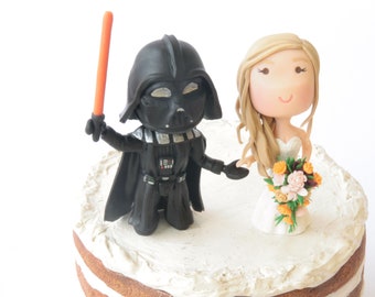 Chibi Wedding Cake Topper Darth Vader Star Wars theme Anime Couple Bride and Groom Figurines Centerpiece Wedding Decoration love Cake Topper