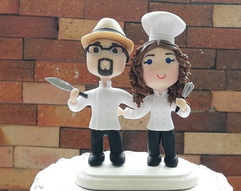 Chef couple custom wedding cake topper Chibis Anime Couple Bride and Groom Figurines  Centerpiece Decoration love Cake Topper cute