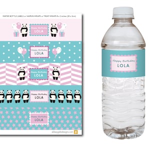 Personalised Printable Panda Water Bottle Labels, Pink and blue water bottle labels, Panda Bottle Labels, Personalized Drinks Bottle Labels