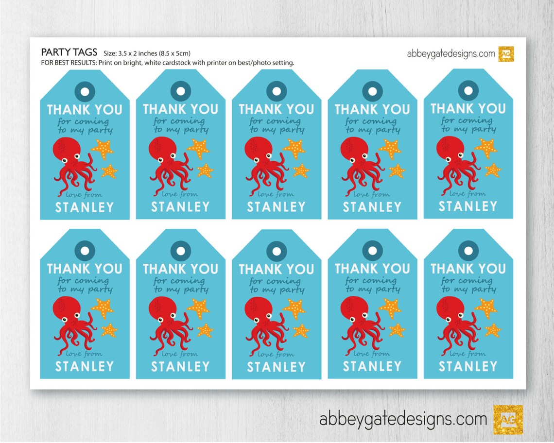 Printable Octopus Party Favour Tags Personalised Octopus Etsy