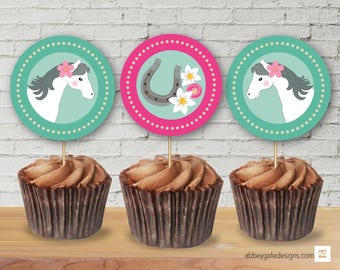 Cheval Cupcake Toppers, autocollants de cheval, décor de fête de cheval, décoration de fête de cheval, vaisselle de fête de cheval, décor de thème de fête de poney, fête de poney