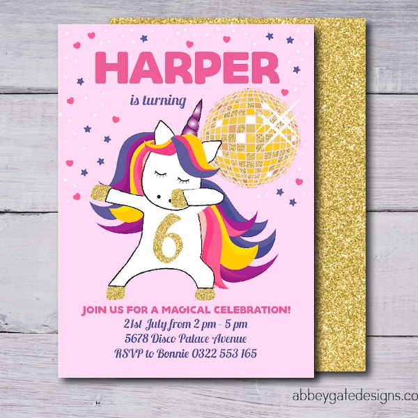 Disco Unicorn Birthday Invitation, Unicorn Party, Unicorn Disco Party Invitation, Unicorn Birthday, Dabbing Unicorn Invitation, Disco Party