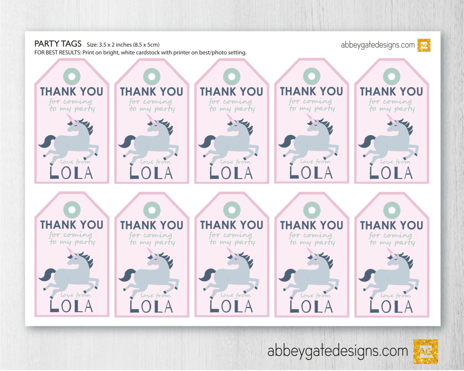 Printable Unicorn Party Favour Tags Personalised Unicorn - Etsy