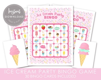 Ice Cream Bingo Game, Ice Cream Party Game, Printable Bingo Game, INSTANT DOWNLOAD, Printable Party Games, Ice Cream Party Games, Bingo