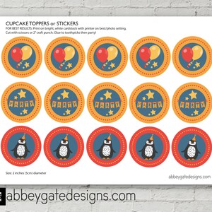 Penguin Cupcake Toppers, Printable Cake Toppers, Penguin Party Stickers ...