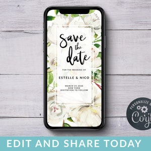 Save the Date, White Roses Save the Date, Electronic Save the Date, Digital Save the Date, Text Message Save the Date, SMS Save the Date