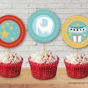 Elephant Cupcake Toppers, Printable Cake Toppers, Elephant Party Stickers, Blue Cake Toppers, Elephant Cake Decorations, Instant Download