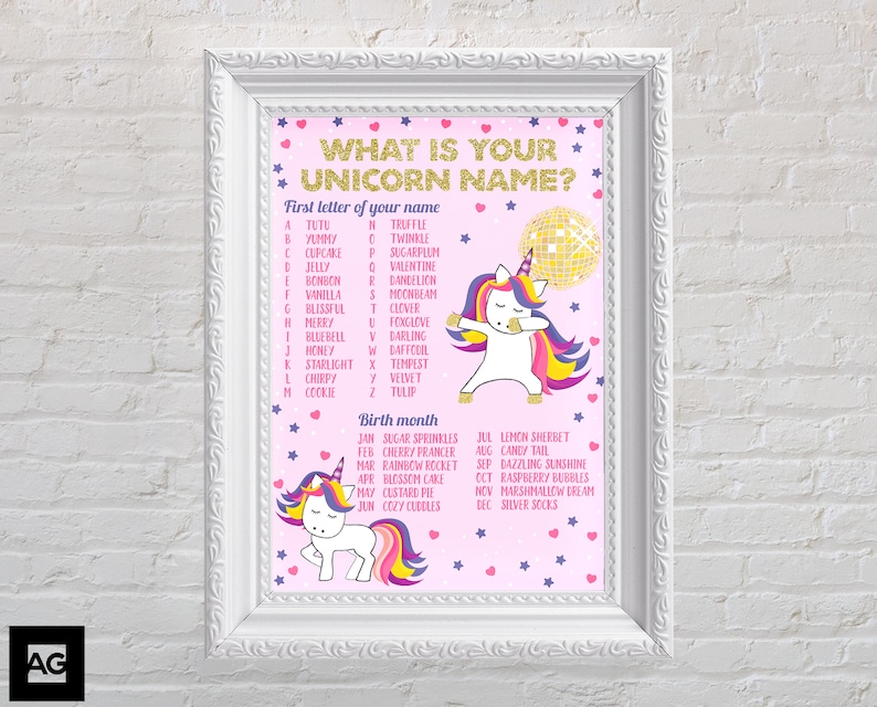 unicorn name generator unicorn name game unicorn party game etsy