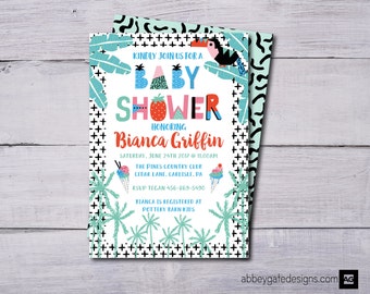 Summer Baby Shower Invitation, Baby Boy Shower Invitation, Baby Girl Shower Invitation, Baby Shower Bingo Game, Tropical Baby Shower Invite