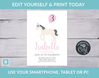 Pony Party Invitation, Pink Pony Birthday Invitation, Horse Birthday Party Invite, INSTANT DOWNLOAD, Editable Pony Party Invitation, Corjl