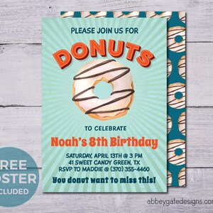 Donut Invitation, Donut Party Invitation, Donut Birthday Party Invite, Printable Boy&#39;s Donut Birthday Party Invitation, Donut Party Invites