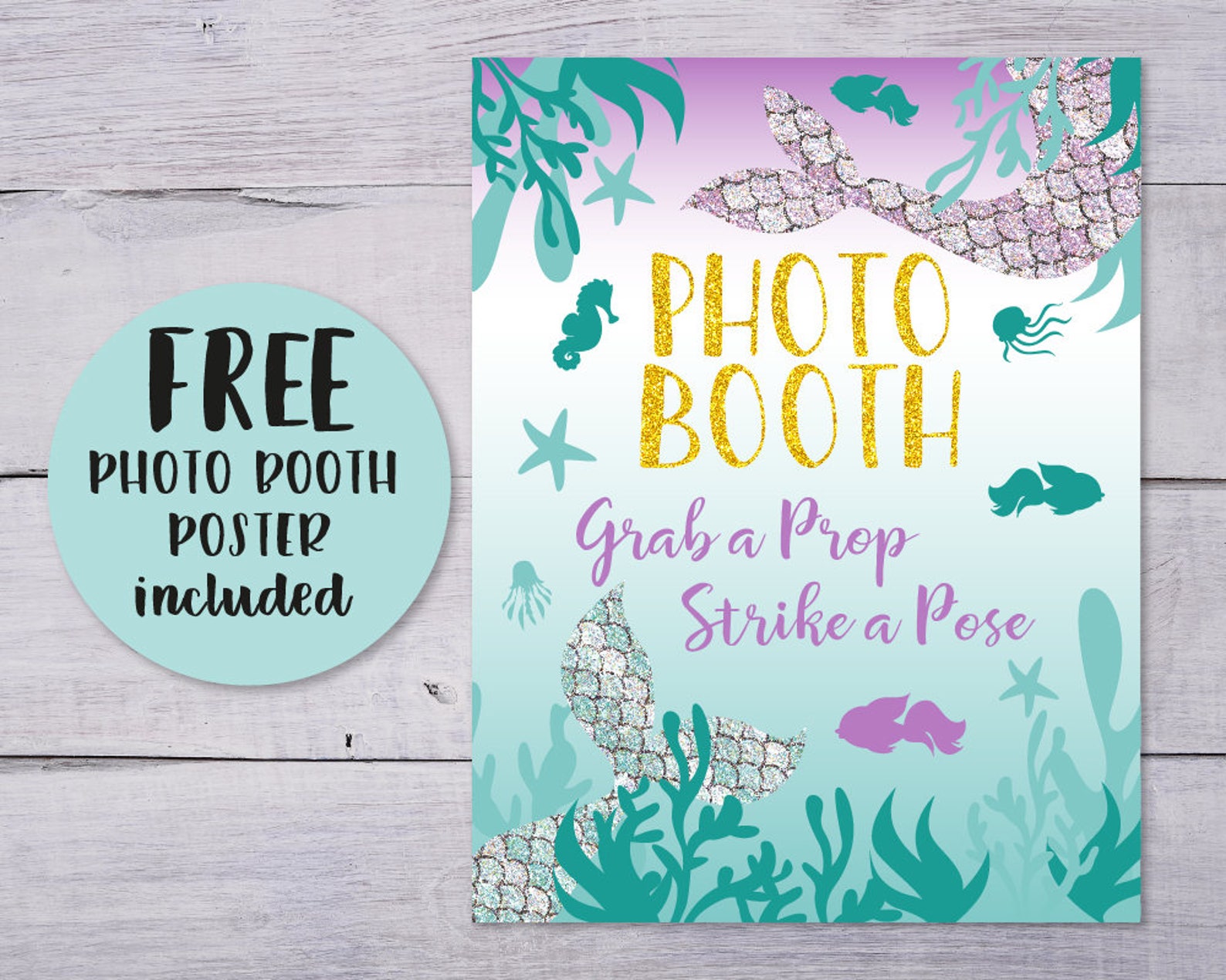 Mermaid Photo Booth Props Photo Booth Poster Party Mermaid - Etsy