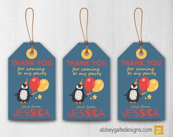 Printable Penguin Party Favour Tags, Personalised Penguin Party Tags, Penguin Birthday Thank You Tags, Penguin Birthday Party Favor Tag