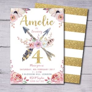 Tribal Invitation, Tribal Invitations, Tribal Party Invite, Boho Chic Invitation, Boho Party Decor, Tribal Theme, Tribal Birthday, Floral