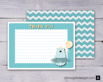 Bear Thank You Card, Bear Thank You Note, Printable Thank You Note, Printable Thank You Card, Blue Thank You, Princess Bear Instant Download