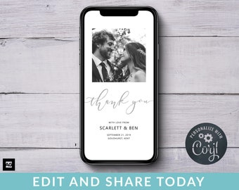 Digital Wedding Thank You Card, Electronic Wedding Thank You Cards, Instant Download, Phone Thank You Card, Wedding Silver Thank You SMS