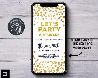 Zoom Party Invite, Skype Party Invite, Quarantine Party Invite, Digital Party, Social Distancing Party Invite, Self-Isolation Party Invite