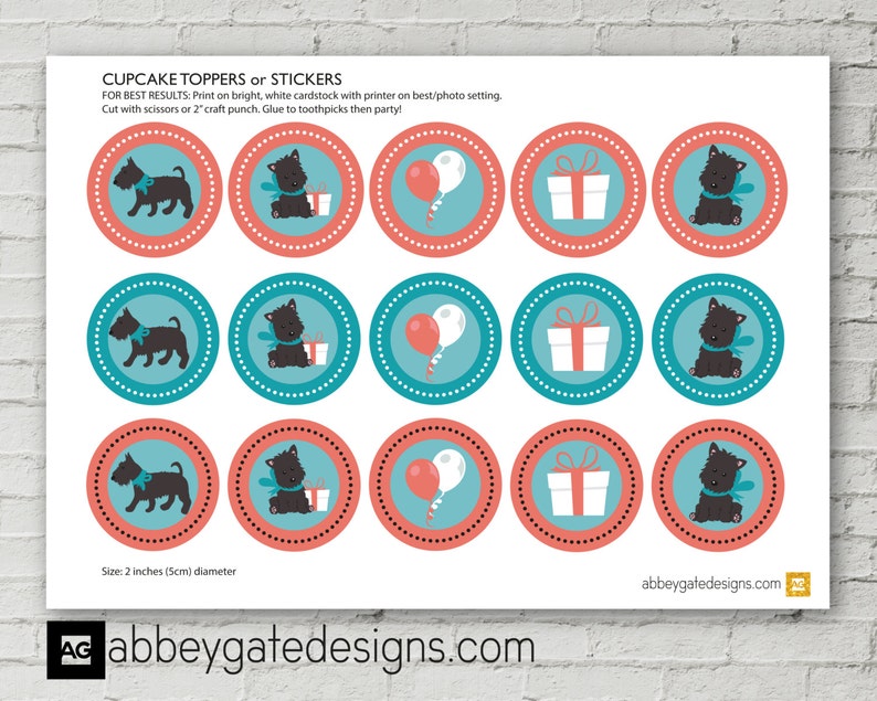 Dog Cupcake Toppers Printable Cake Toppers Cute Dog Party | Etsy