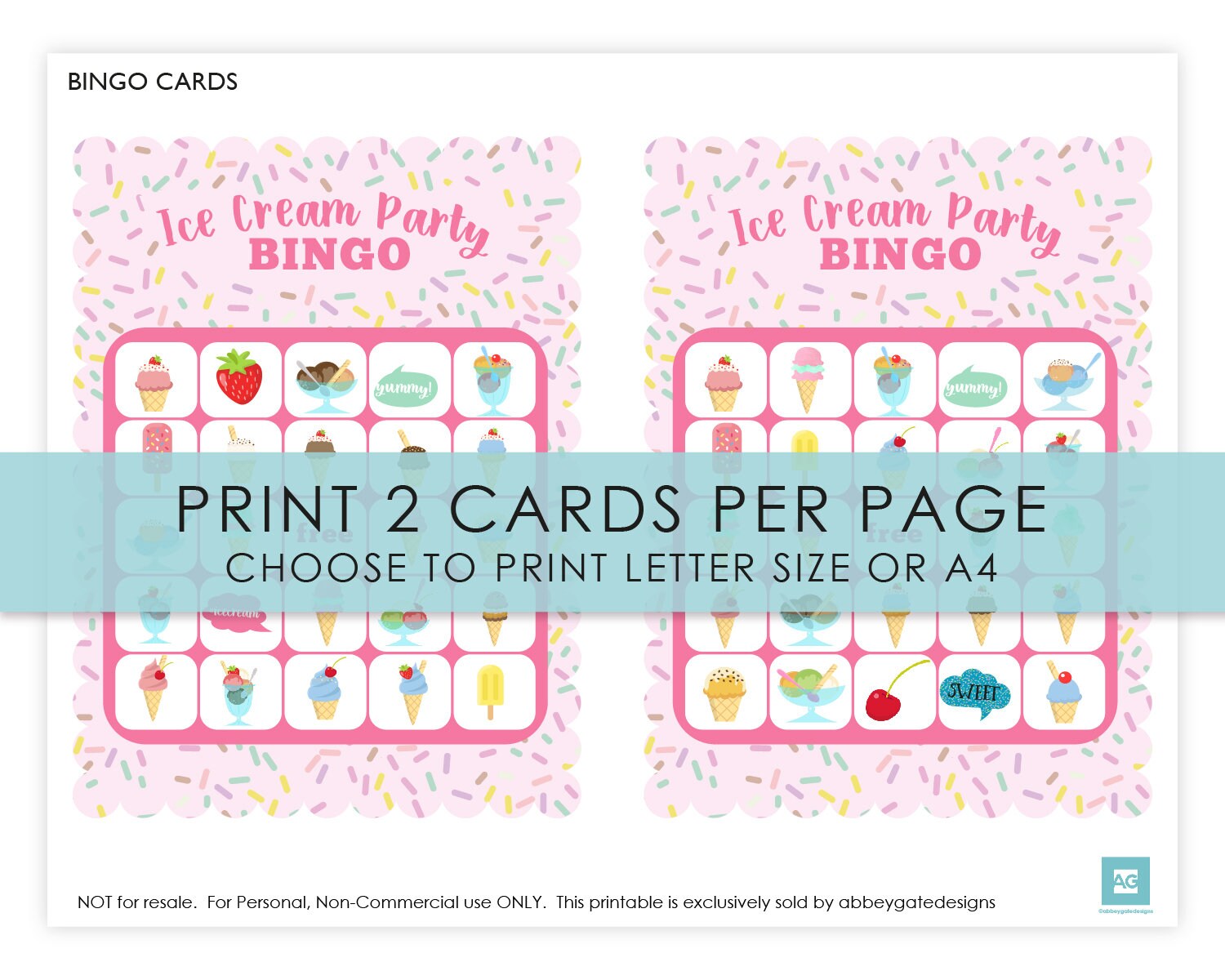 Ice Cream Bingo Game Ice Cream Party Game Printable Bingo Etsy UK